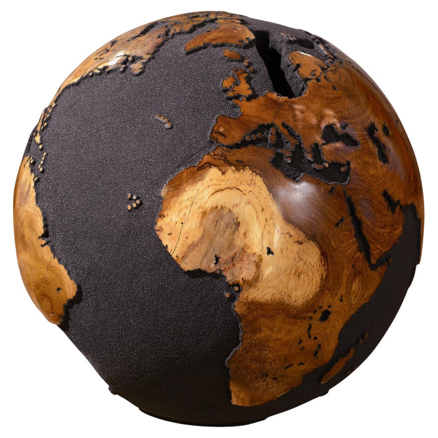 Earth Globe Black and Teak N°1 Sculpture For Sale at 1stDibs | globe bali,  black world globe