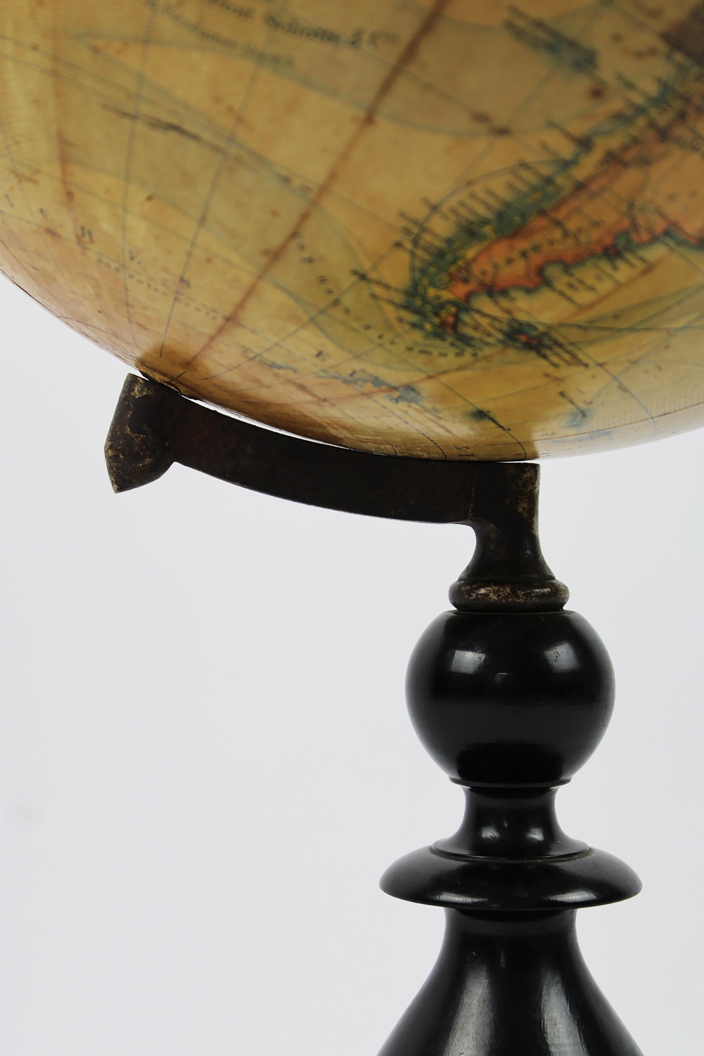 Hand-Crafted Earth Globe by Ernst Schotte hand colored & crafted 1895 Berlin Germany For Sale