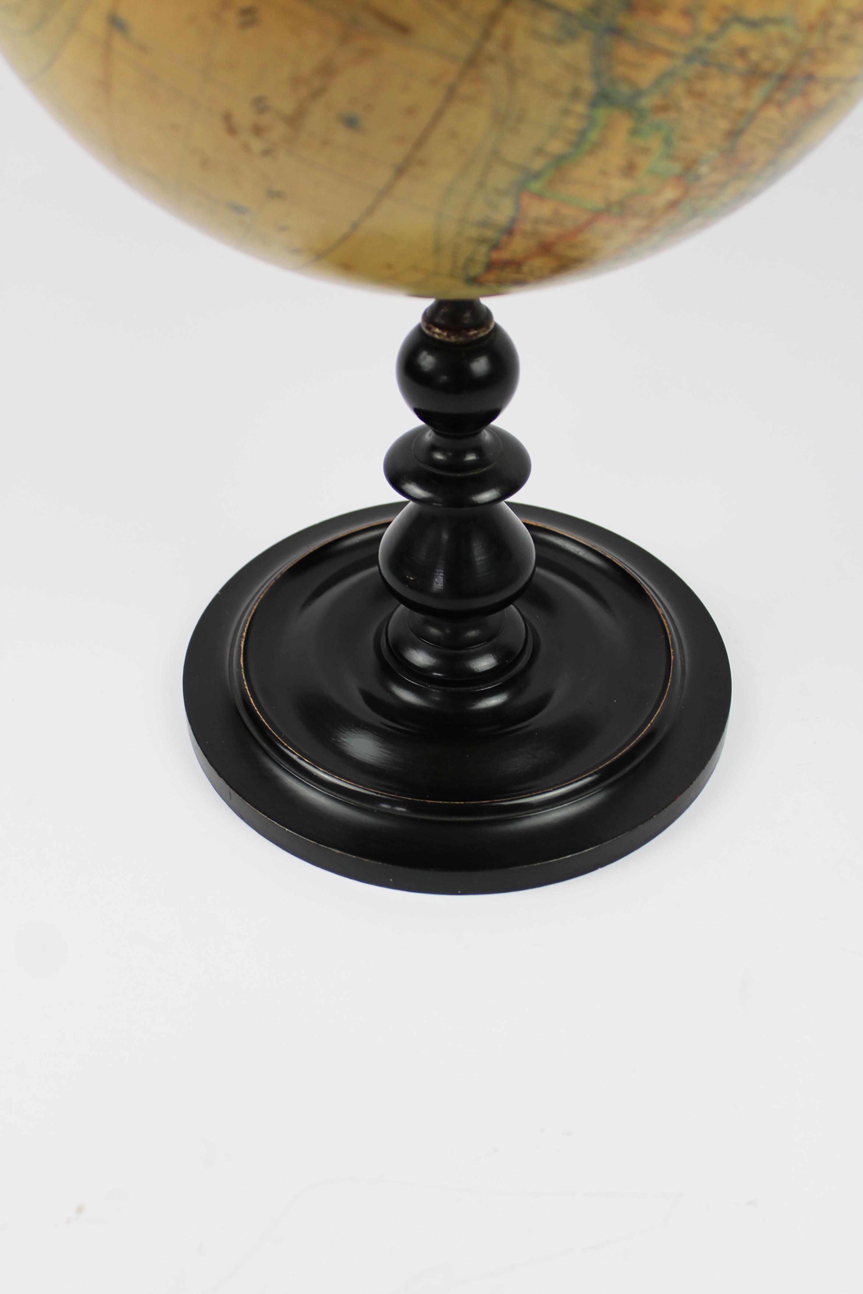 19th Century Earth Globe by Ernst Schotte hand colored & crafted 1895 Berlin Germany For Sale