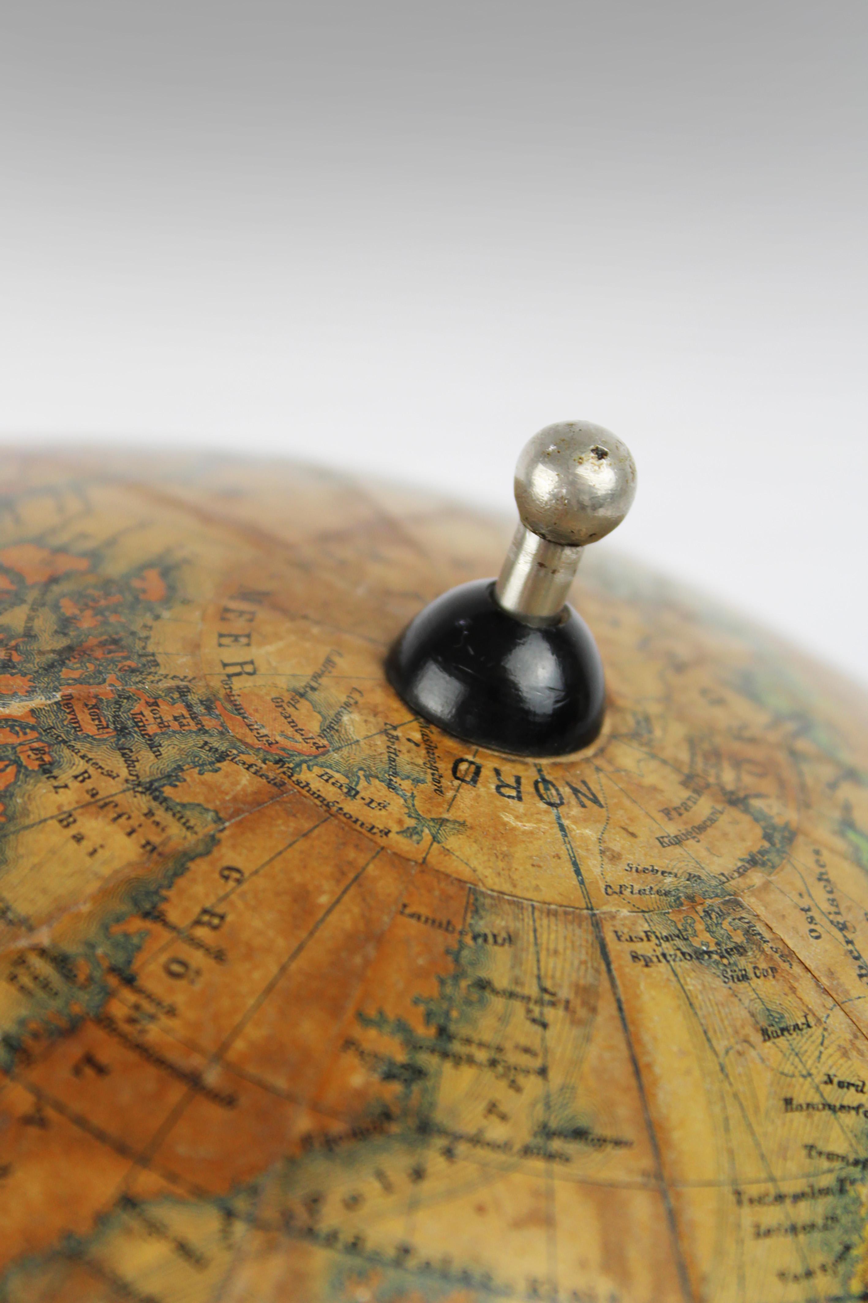 Earth Globe by Ernst Schotte hand colored & crafted 1895 Berlin Germany For Sale 1