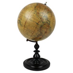 Earth Globe by Ernst Schotte hand colored & crafted 1895 Berlin Germany