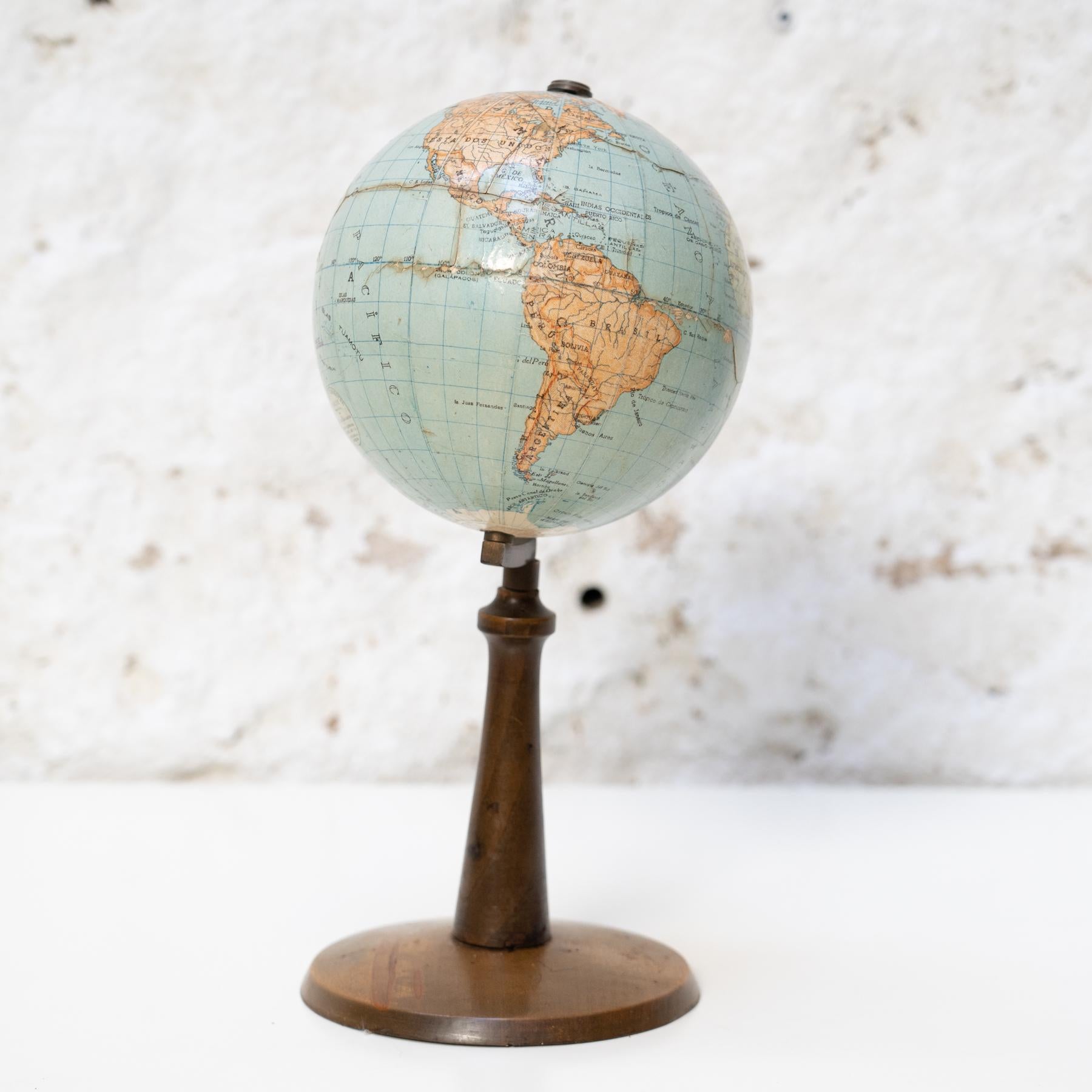 Mid-Century Modern Earth Globe Paluzie Wood And Plaster, circa 1940 For Sale