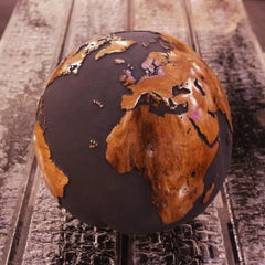 Earth Globe Volcanic Powder and Teak n°A Sculpture