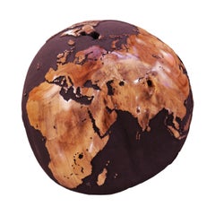 Earth Globe Volcanic Powder and Teak n°B Sculpture