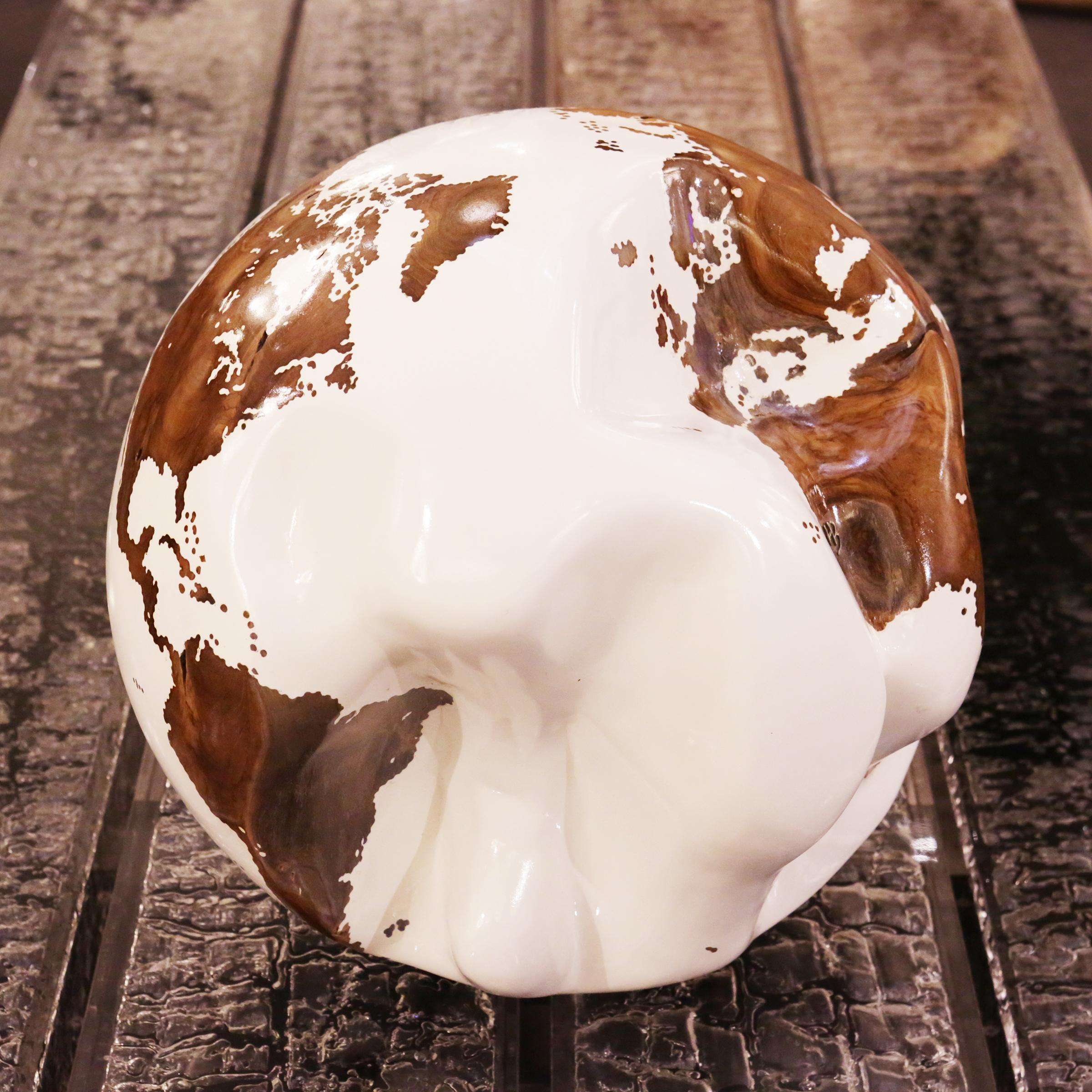 Earth Globe White and Teak Sculpture In New Condition In Paris, FR