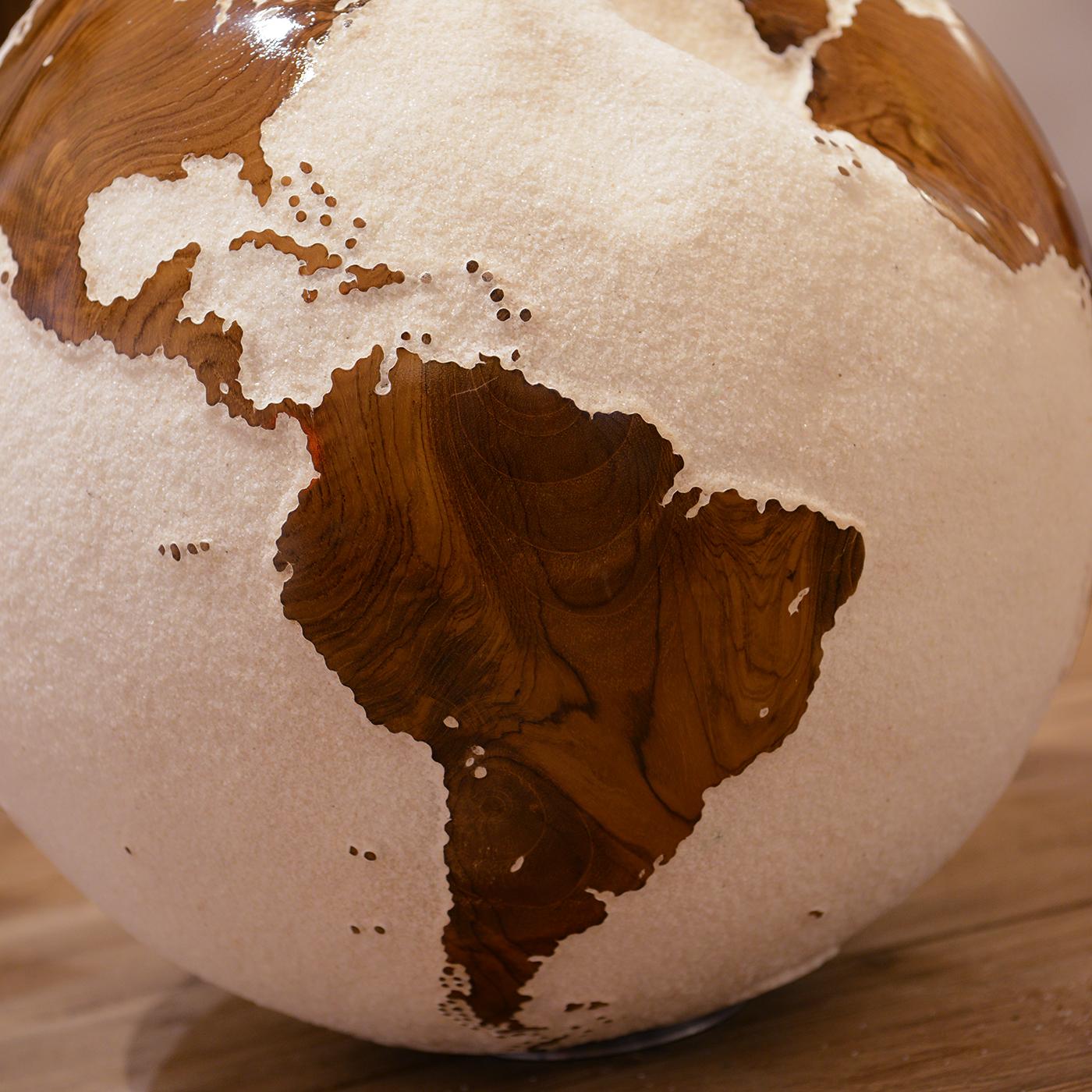 Earth Globe White and Teak Sculpture In New Condition In Paris, FR