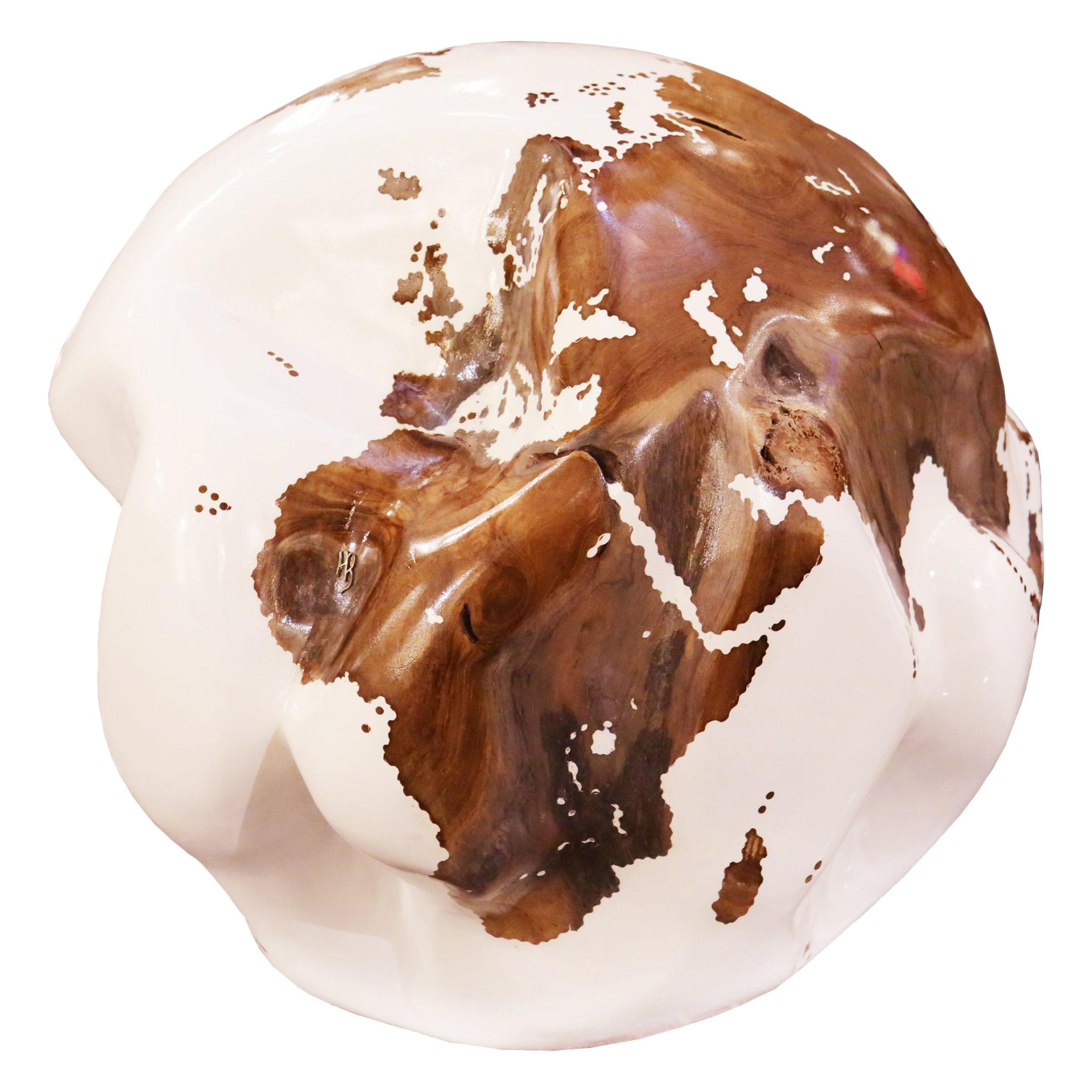 Earth Globe White and Teak Sculpture