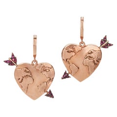 Earth Heart Hoop Earrings with Arrows 9 Karat Gold