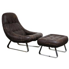 'Earth' Leather Lounge Chair and Ottoman by Percival Lafer, circa 1960, Signed