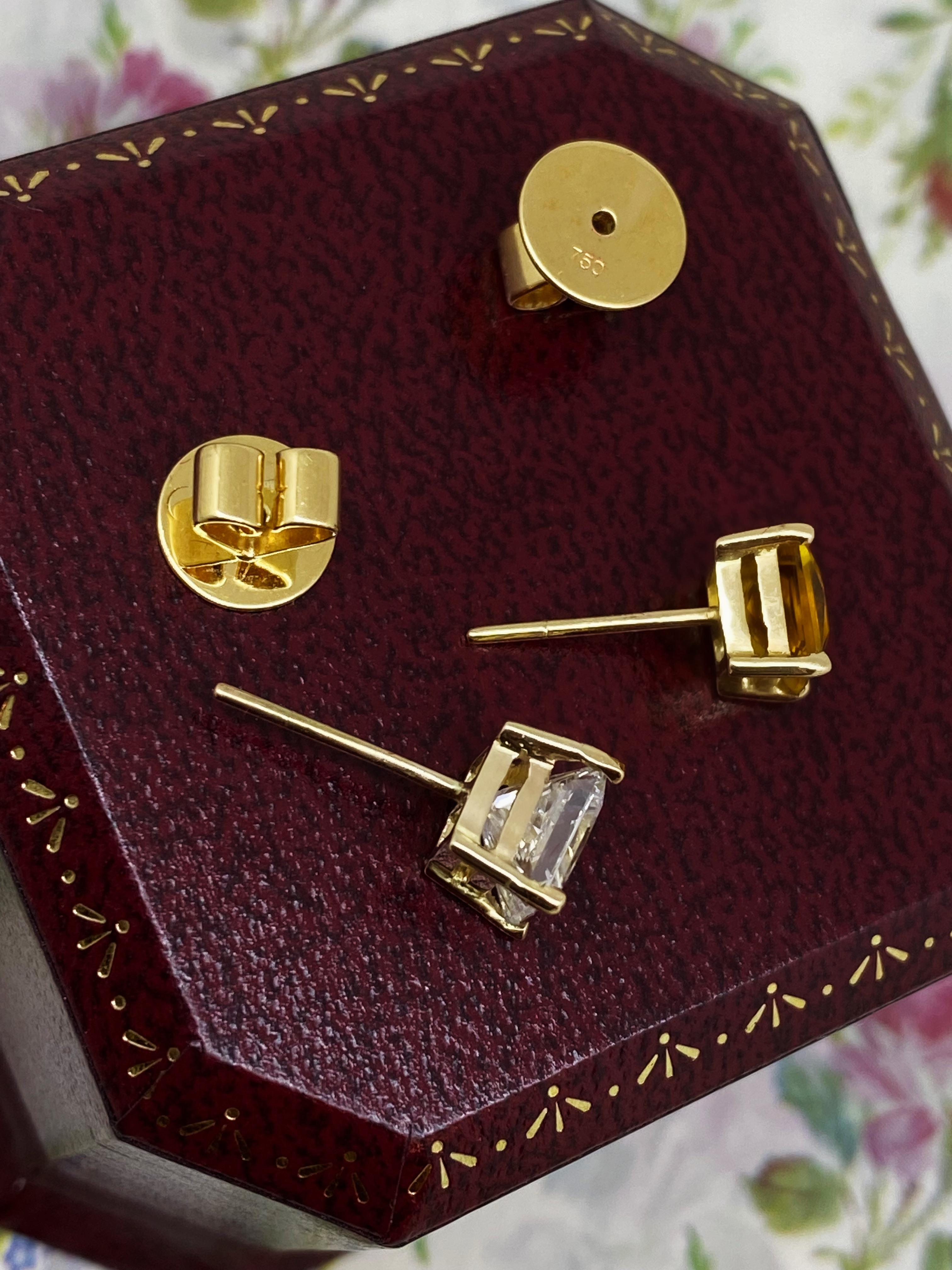 Boucles d'oreilles en or 18K avec un diamant taille princesse de 1,50 carat et une citrine. Pour femmes en vente