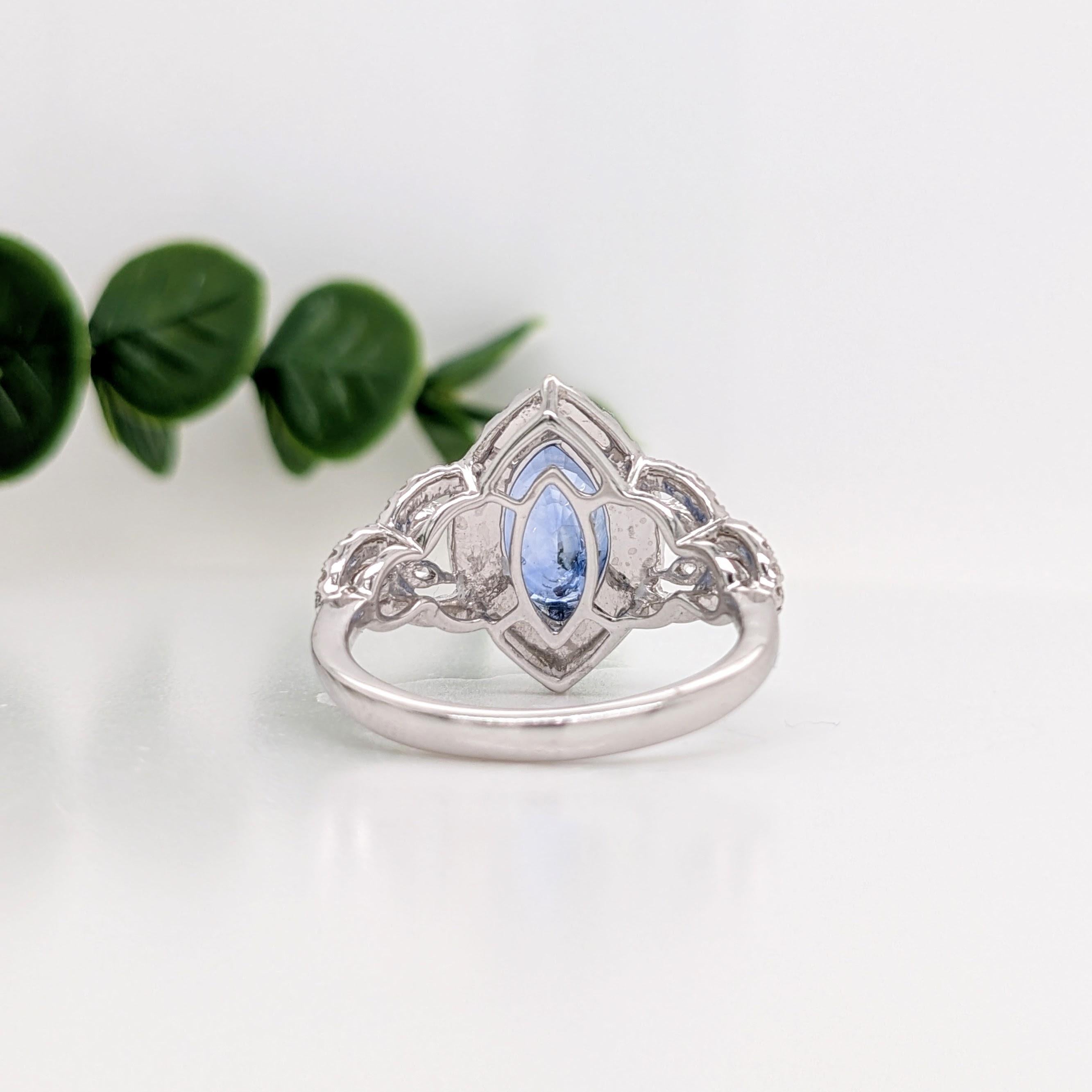 Contemporary Earth Mined 3.64ct Ceylon Sapphire Ring in 14K White Gold w Diamond Accents