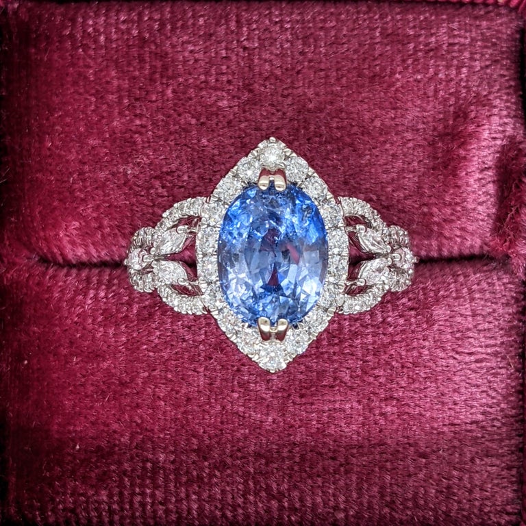 Earth Mined 3.64ct Ceylon Sapphire Ring in 14K White Gold w Diamond