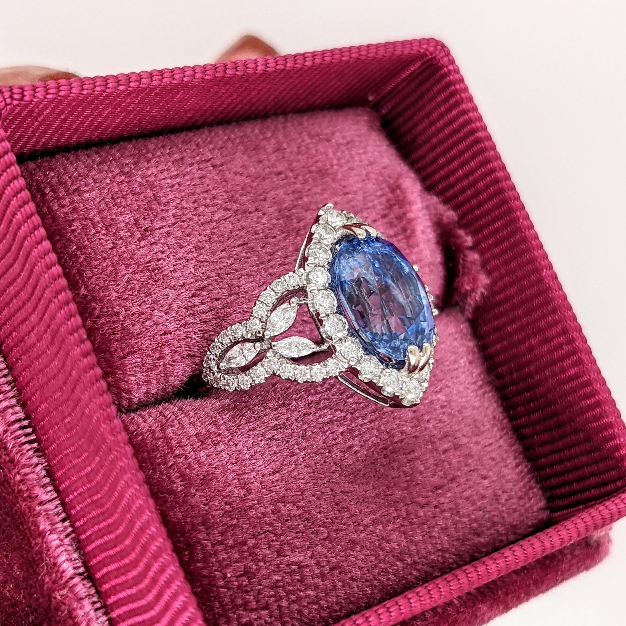 Earth Mined 3.64ct Ceylon Sapphire Ring in 14K White Gold w Diamond Accents In New Condition In Columbus, OH