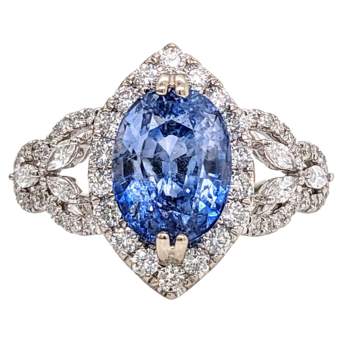 Earth Mined 3.64ct Ceylon Sapphire Ring in 14K White Gold w Diamond Accents