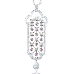 Earth Mined Diamond and Pink Tourmaline White Gold Pendant