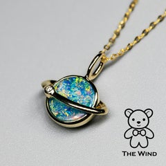 Earth Moon Design Australian Doublet Opal & Diamond 14K Yellow Gold Pendant
