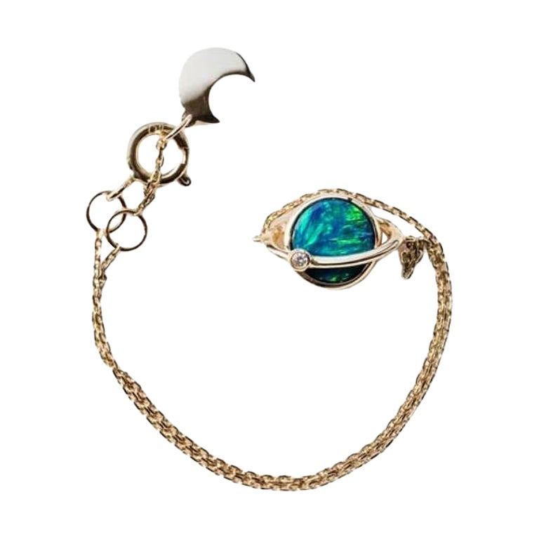 Earth Moon Design Australian Doublet Opal & Diamond Bracelet in 18K For Sale