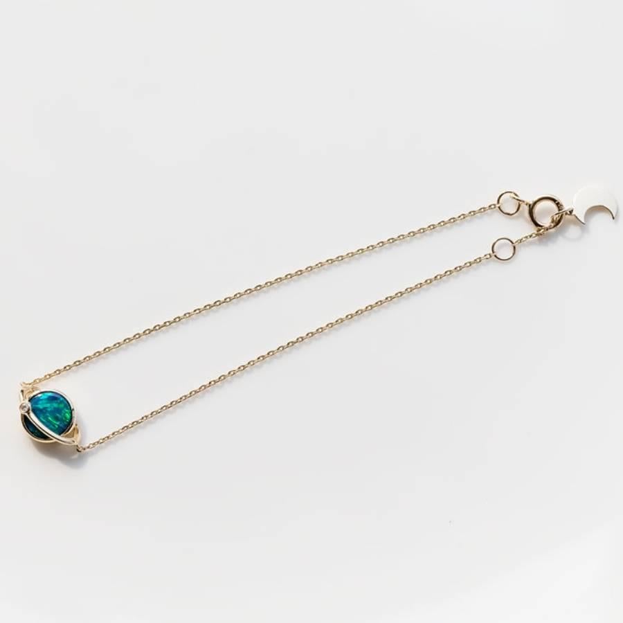 da uomo o donna Earth Moon Design Bracciale con Opale Australiano e Diamanti in Oro 18K in vendita