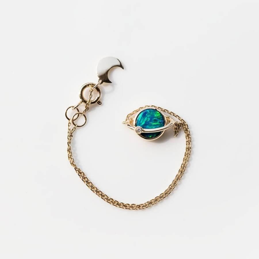 Earth Moon Design Bracciale con Opale Australiano e Diamanti in Oro 18K in vendita 2