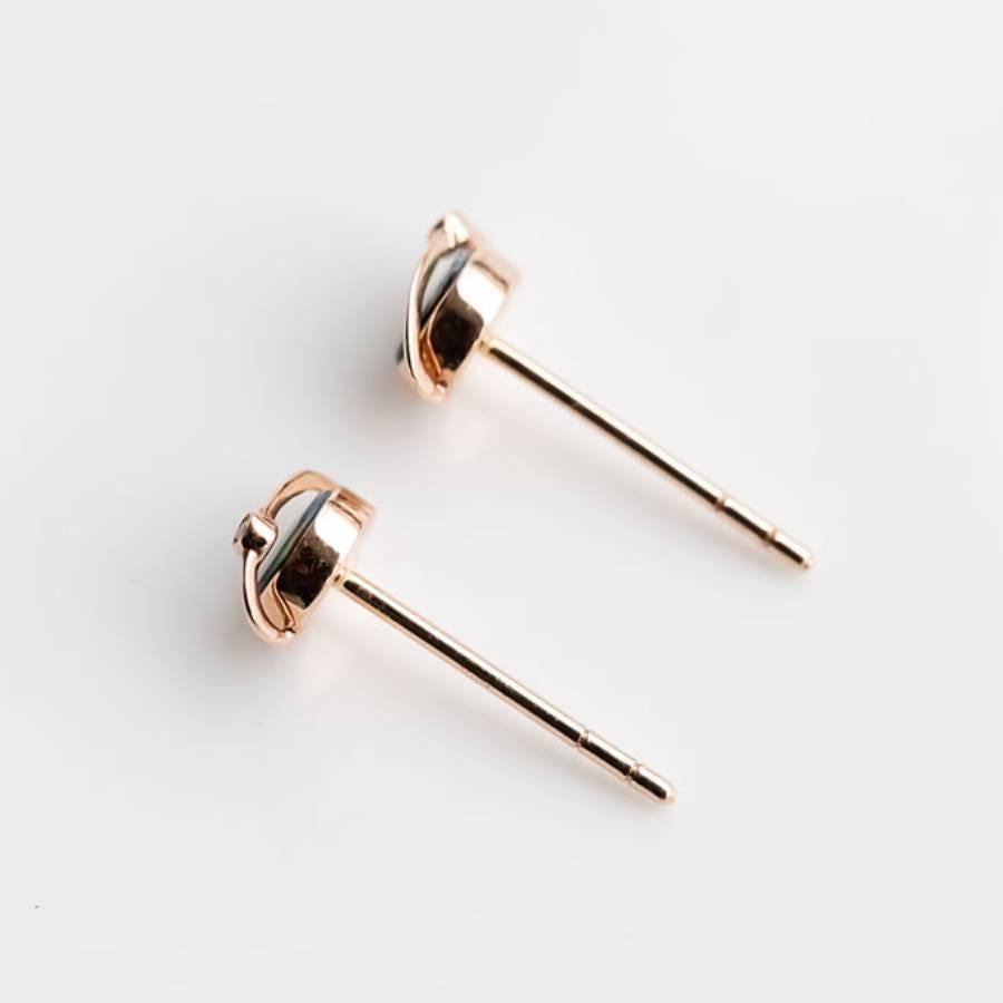 Brilliant Cut Earth Moon Design Australian Doublet Opal & Diamond Stud Earrings 18K Rose Gold For Sale