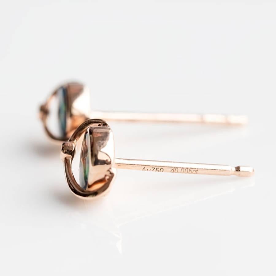 Earth Moon Design Australian Doublet Opal & Diamond Stud Earrings 18K Rose Gold In New Condition For Sale In Suwanee, GA