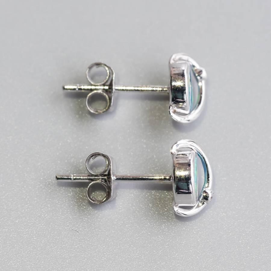 Brilliant Cut Earth Moon Design Australian Doublet Opal & Diamond Stud Earrings 18K White Gold For Sale