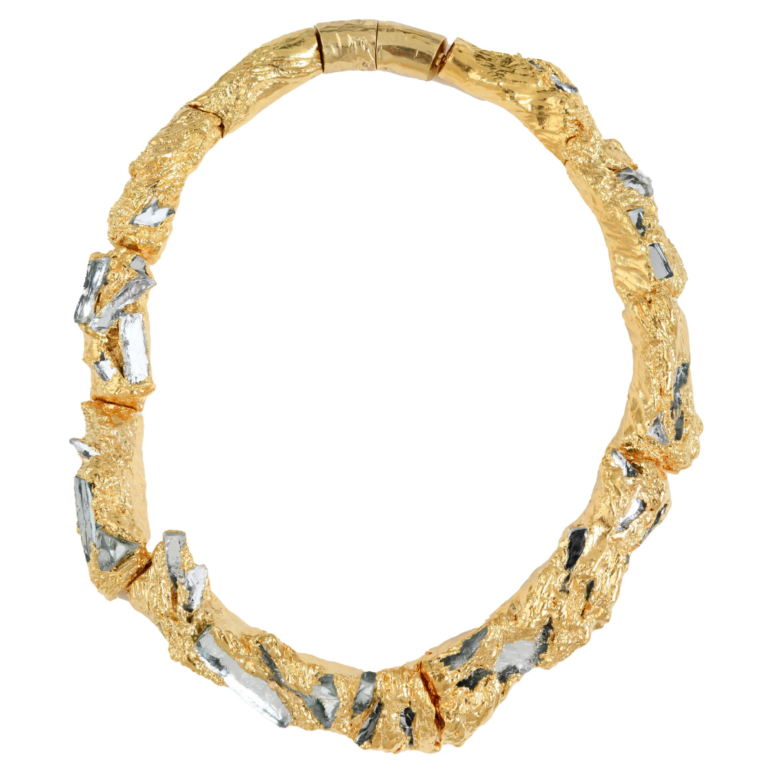 Earth Necklace in 18K Gold-Plated Bronze 
Cut Mirror by Marion Fillancq For Sale
