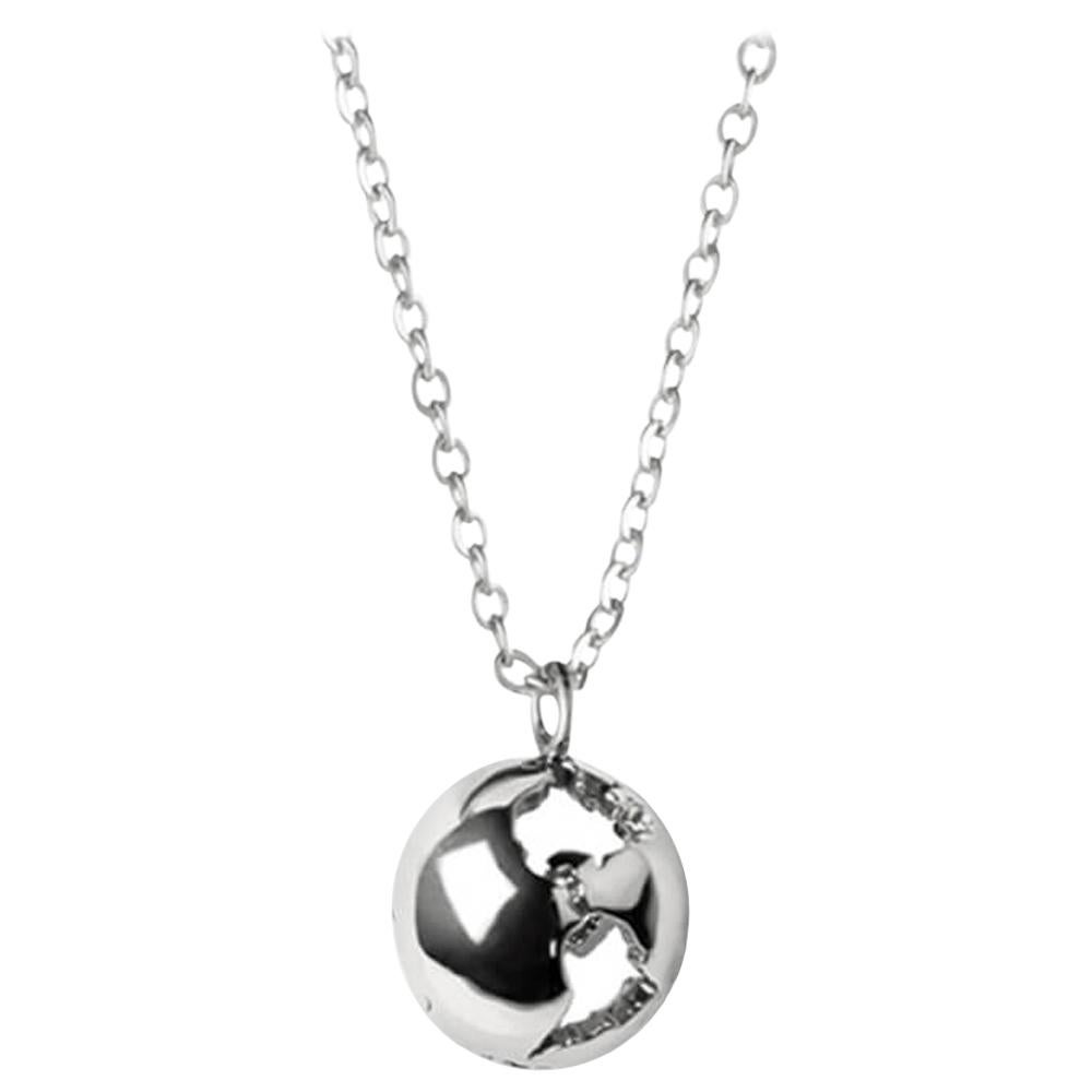 Earth necklace in rhodium plating For Sale