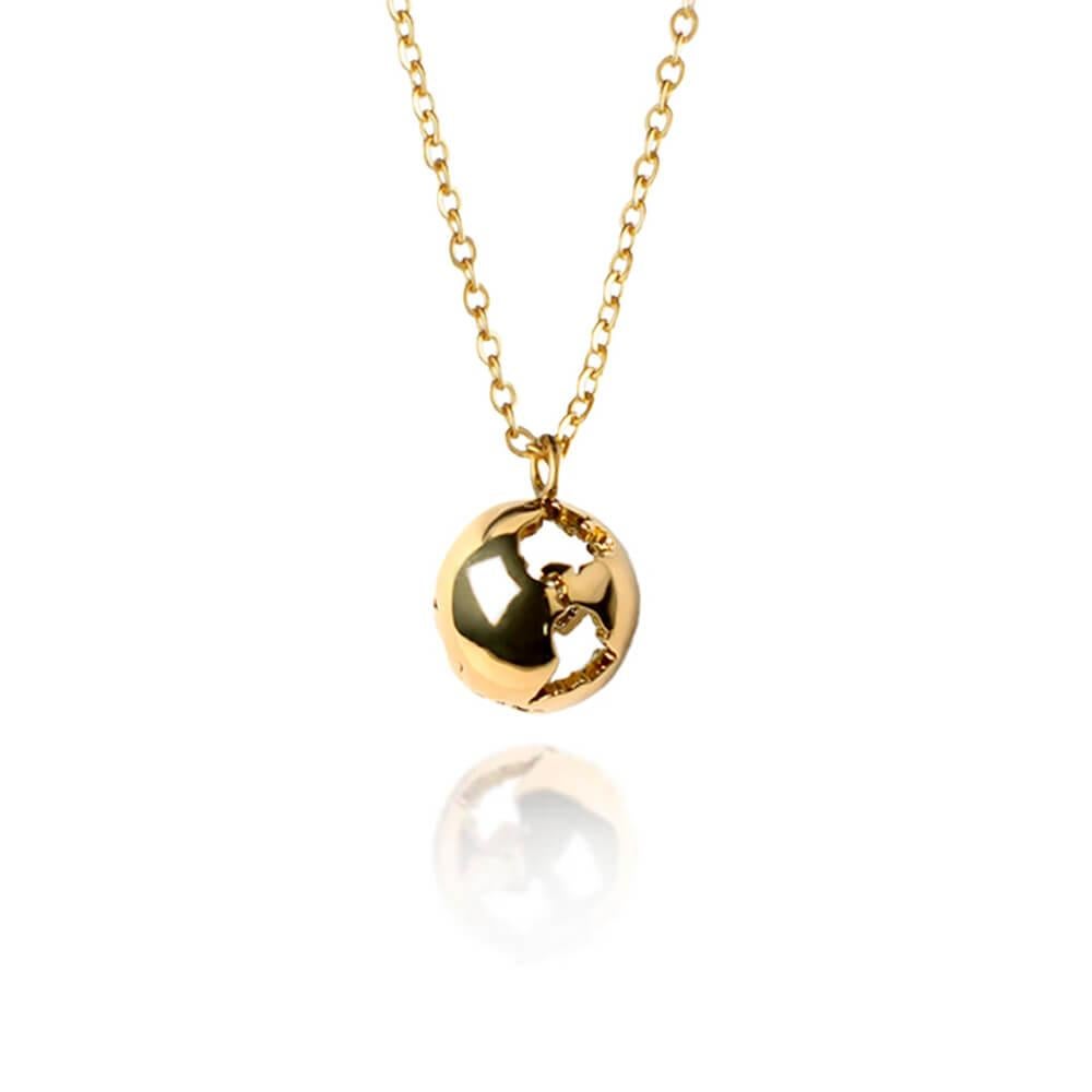 Earth necklace in yellow gold plating In New Condition For Sale In Newark, DE