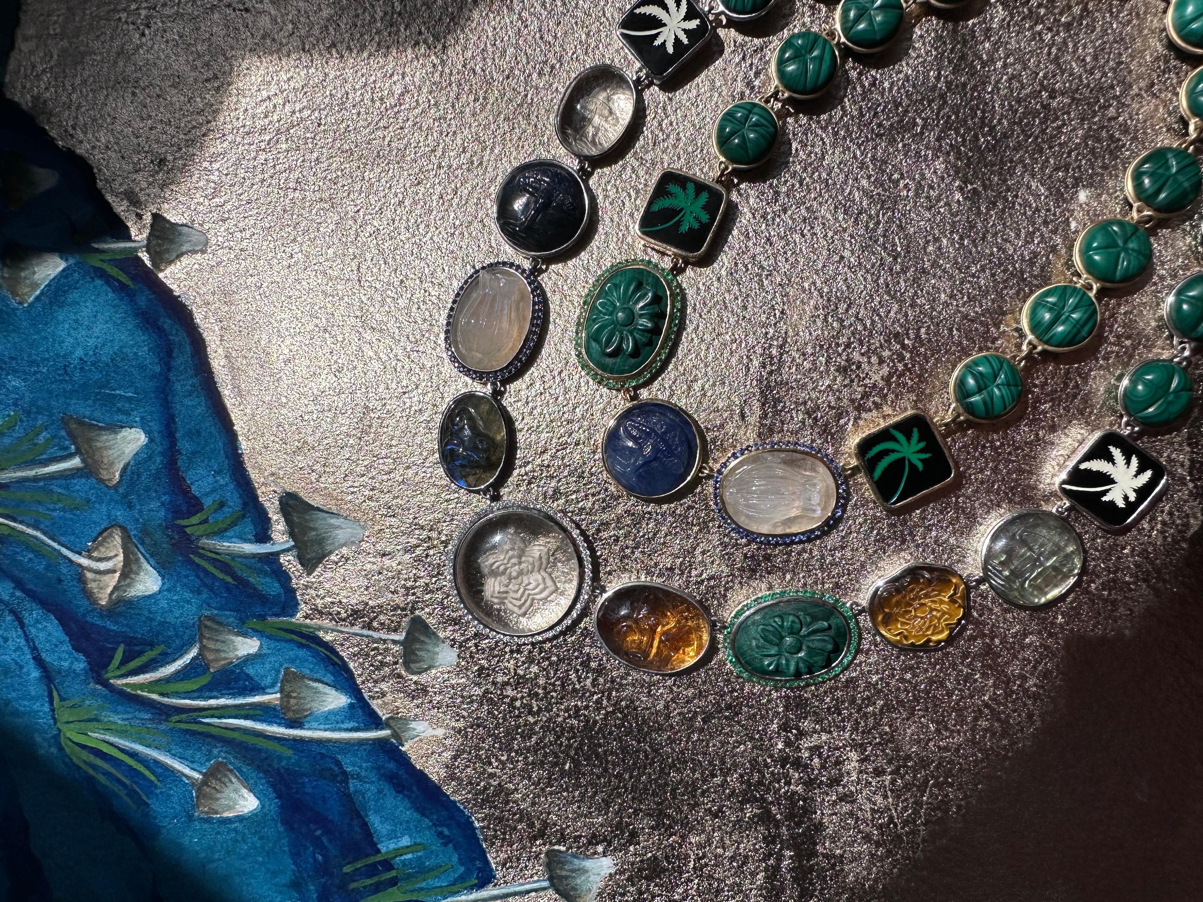 Earth Necklace with Multi stones and Diamonds in 18k White Gold For Sale 1