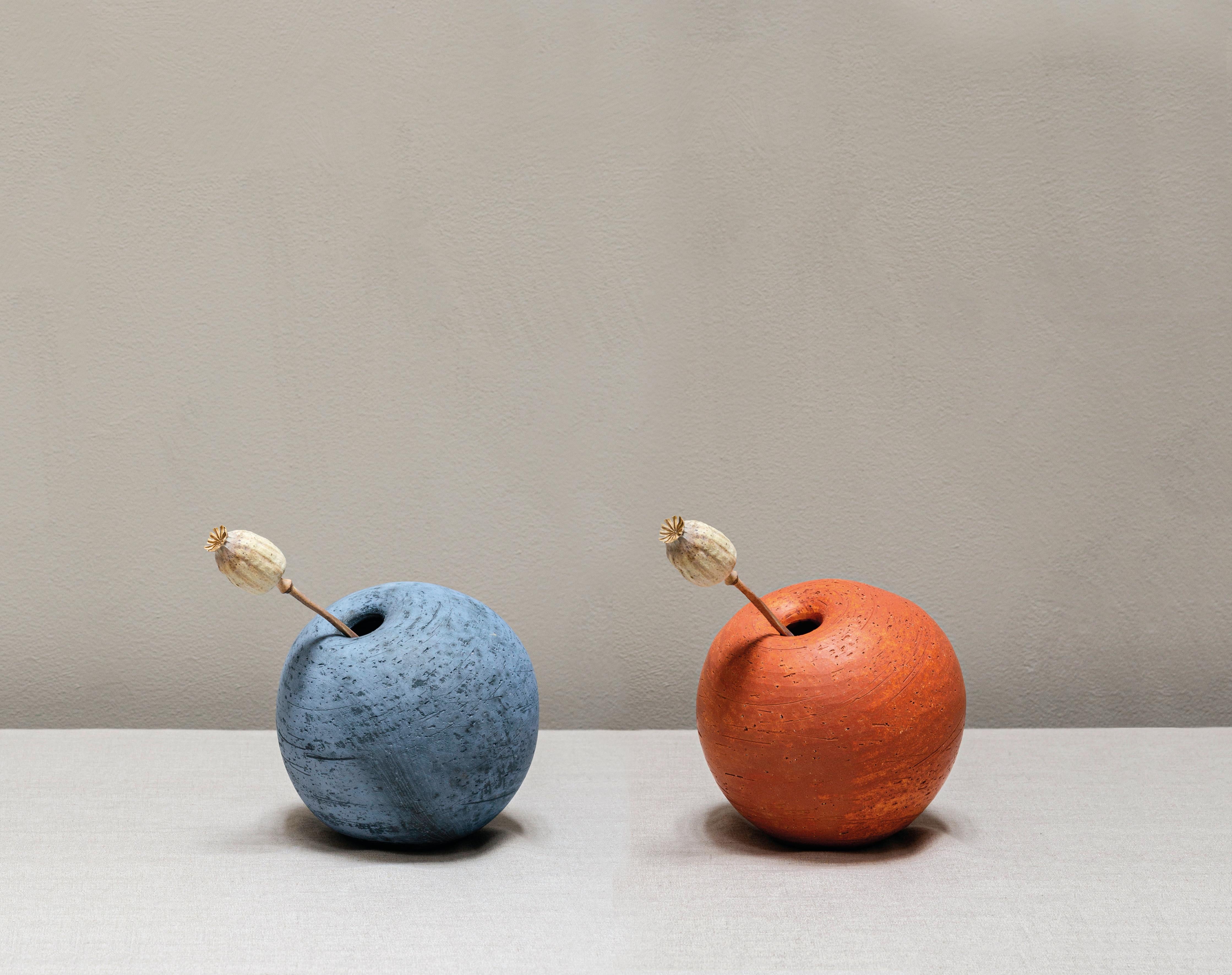 Hand-Crafted Earth Orange Salt Vase Small in Clay Handcrafted in Portugal by Origin Made For Sale