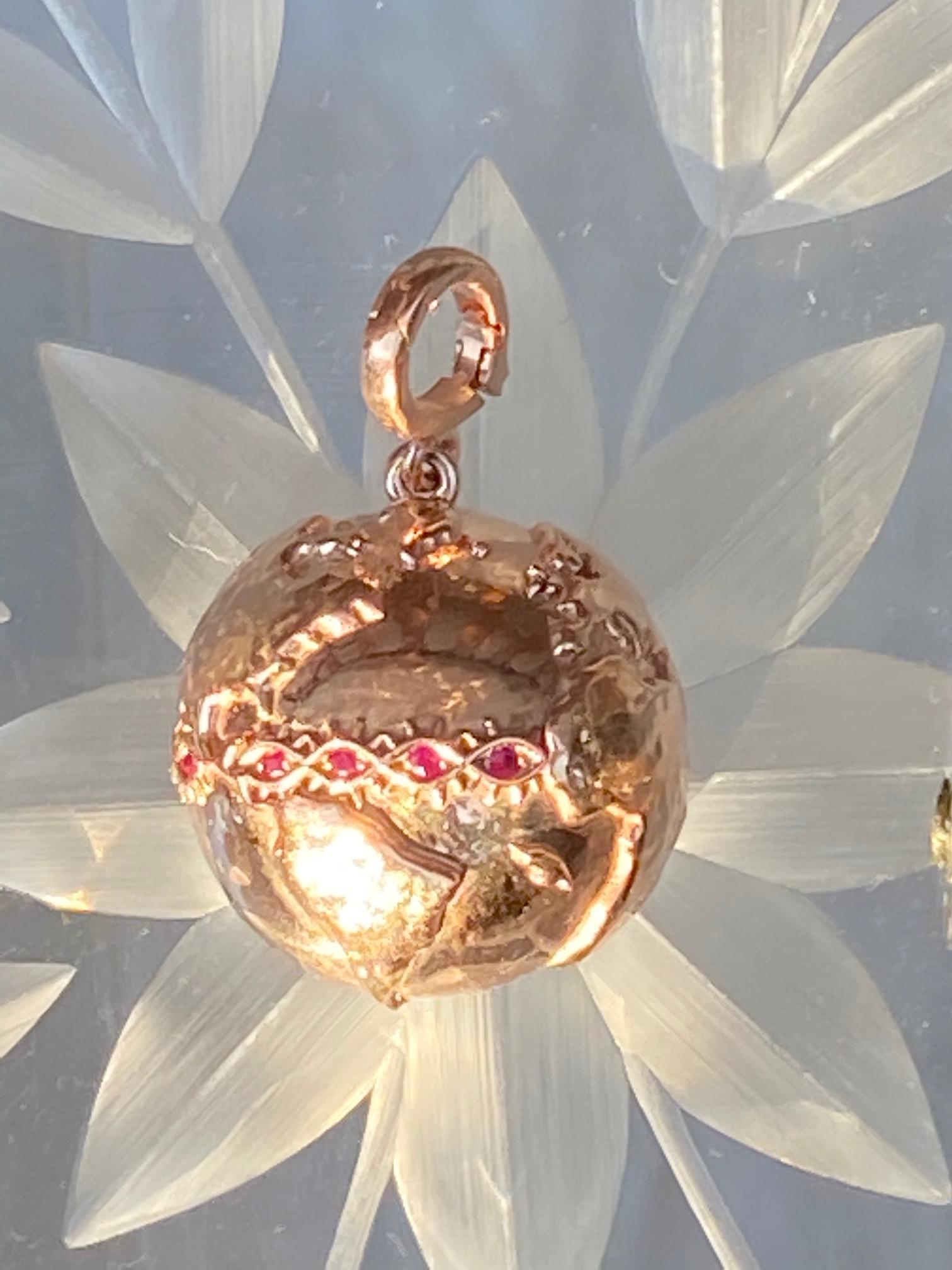 Earth Pendant 9 Karat Gold with Rubies In New Condition For Sale In Athens, GR