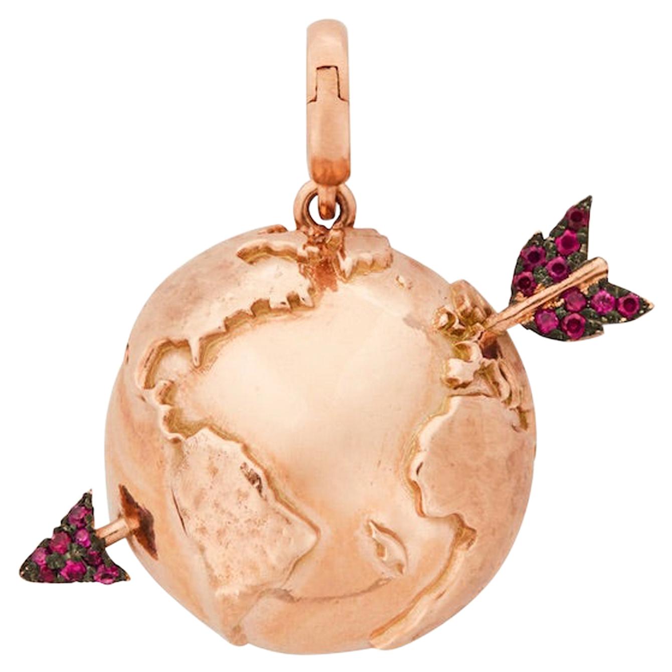 Earth Pendant 9 Karat Gold with Rubies For Sale