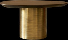 Oak and brass side table – asymmetrical pedestal table –75 x 55cm x H 40 cm