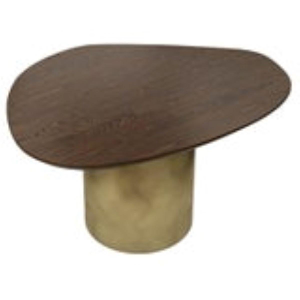 Contemporary Oak and brass side table – asymmetrical pedestal table –75 x 55cm x H 40 cm For Sale
