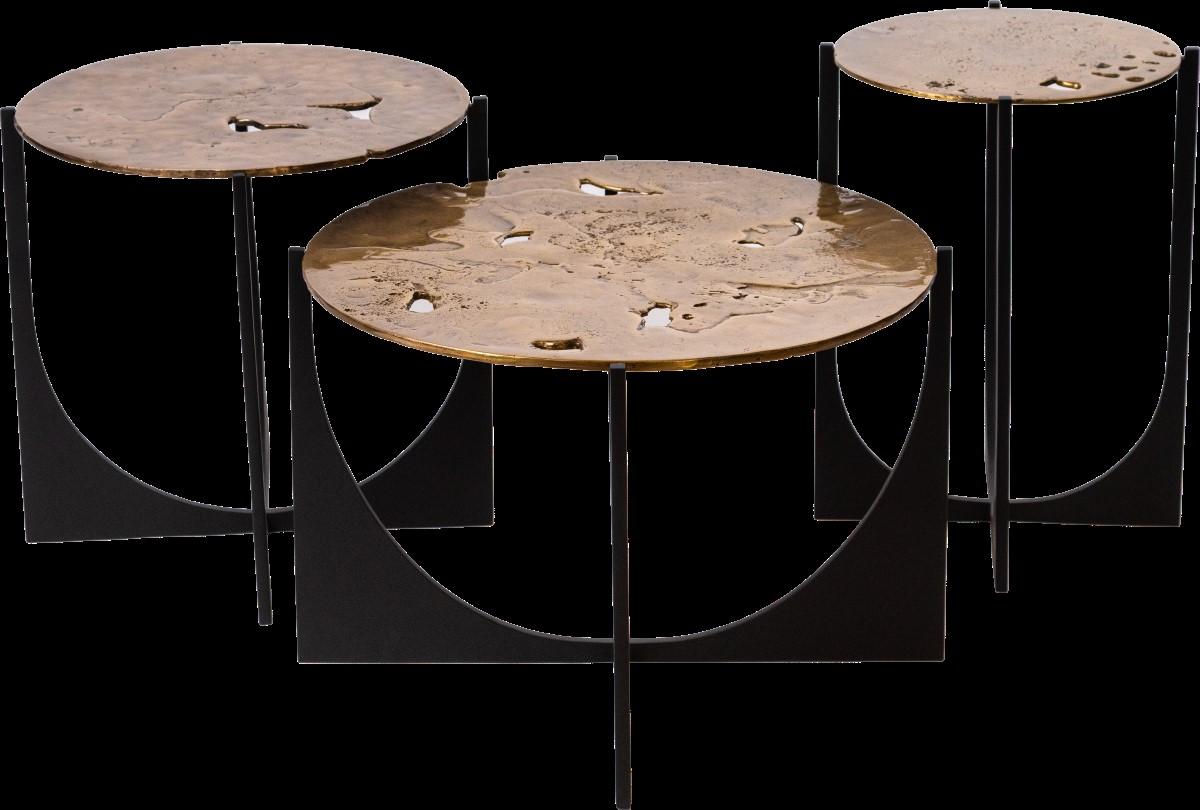 Impressions de la Terre 12  Table d'appoint - Laiton moulé et acier noir - Ø 45 cm x H 50 cm en vente 1