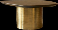 Side Table: Dark oak veneer and brass Base 90 x 70 cm x H 42 cm