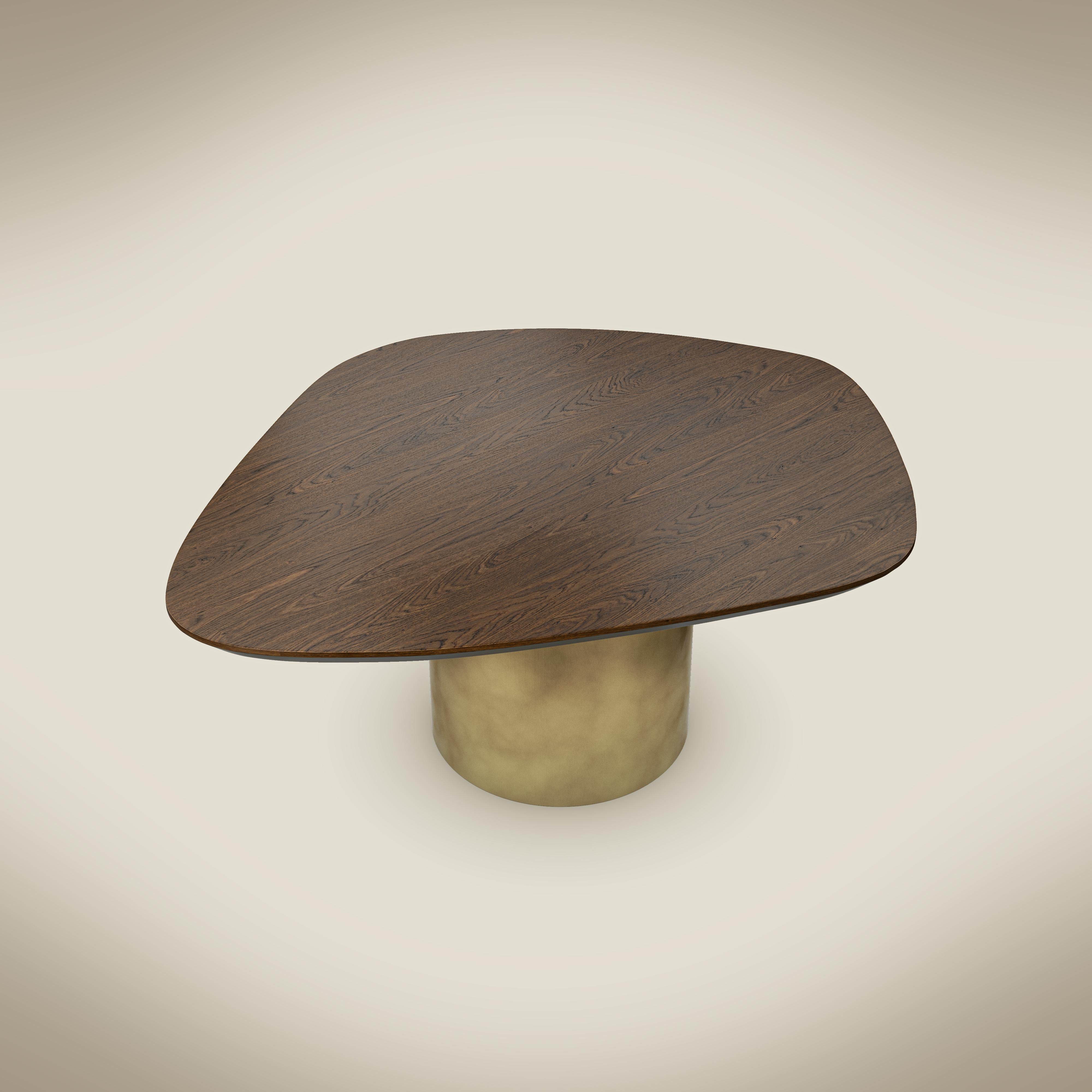 Table d'appoint Earth Prints 2 - Placage chêne foncé et base en laiton - Ø 100 cm x H 42 cm Neuf - En vente à Marrakech, MA