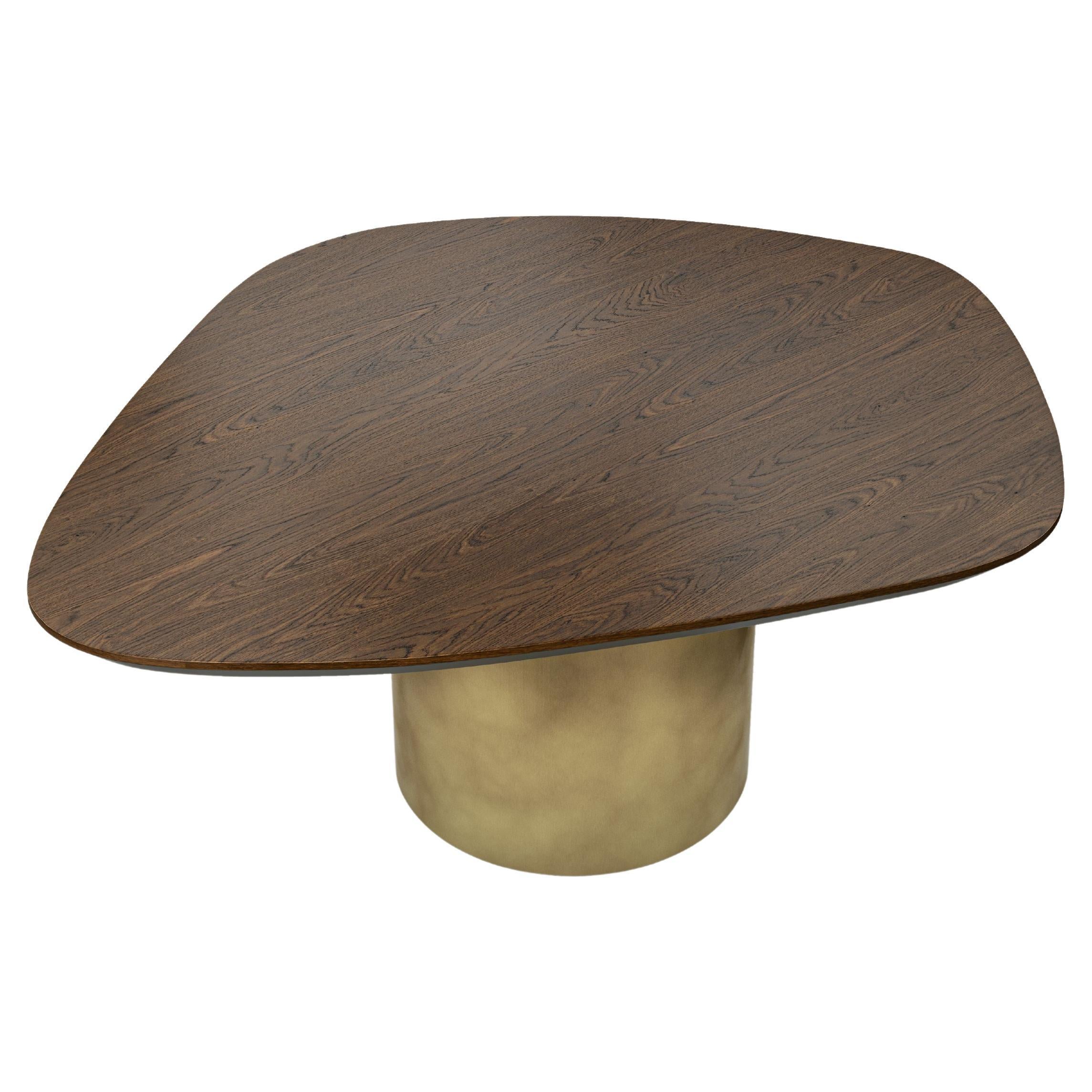 Tavolino Earth Prints 2 - Impiallacciatura di rovere scuro e base in ottone - Ø 100 cm x H. 42 cm