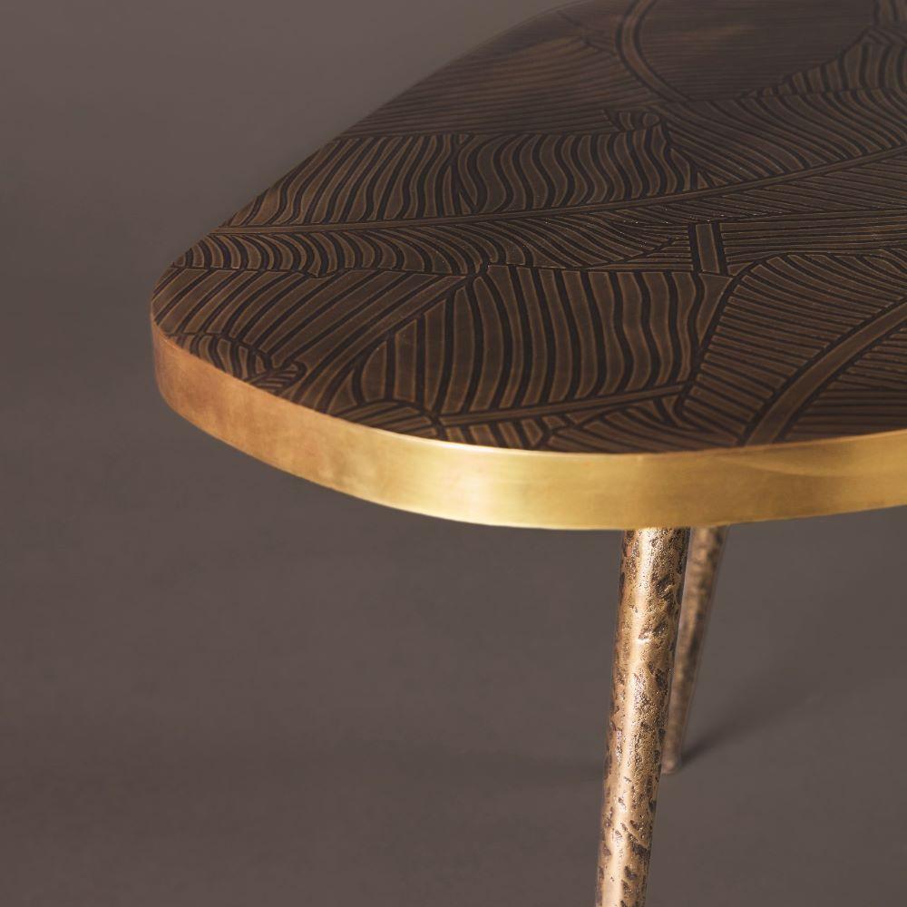 Art Deco Earth Prints 8 side table:  Engraved and foudry brass – L 77 cmX W 55 X H 45 cm For Sale