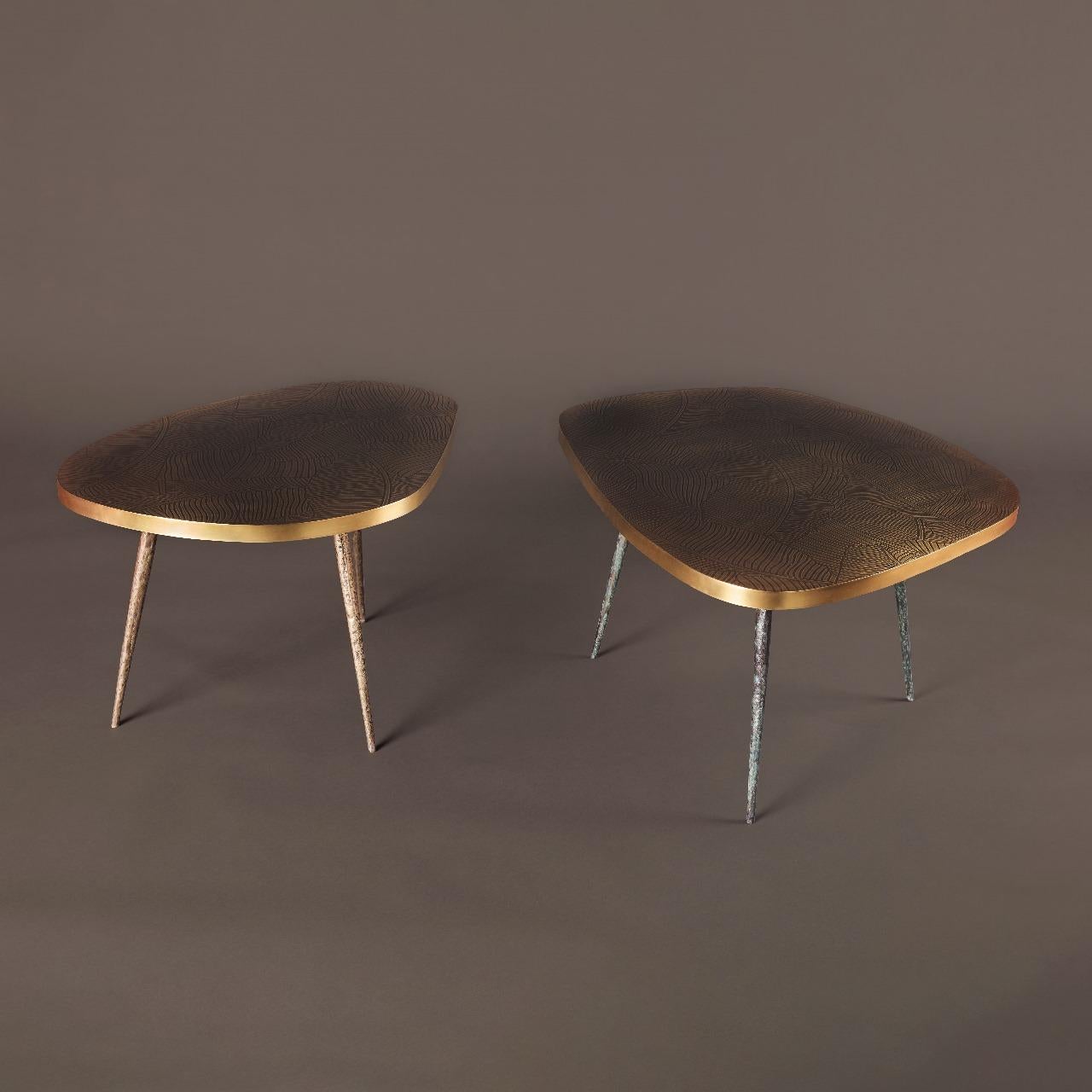 Forged Earth Prints 8 side table:  Engraved and foudry brass – L 77 cmX W 55 X H 45 cm For Sale