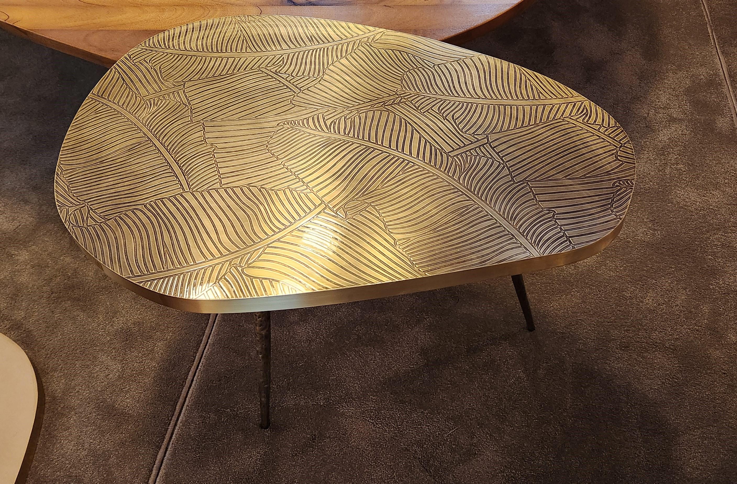 Brass Earth Prints 8 side table:  Engraved and foudry brass – L 77 cmX W 55 X H 45 cm For Sale