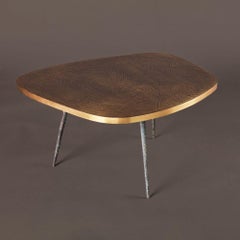 Brass engraved side table – 90 x 65 x H 45 cm