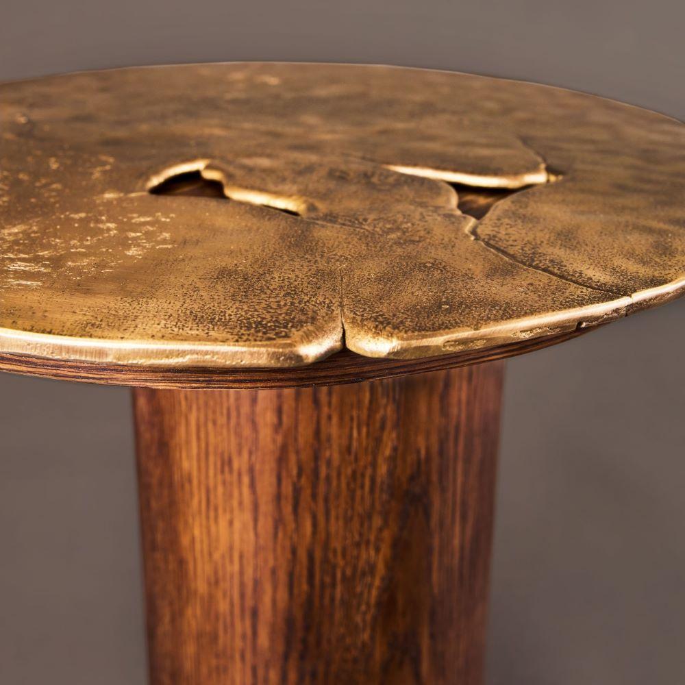 Marocain Table d'appoint Earth Prints 10 : Laiton moulé et bois Ø 45 cm x H 51 cm en vente