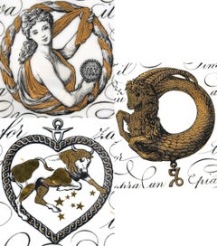 Earth Signs, Set of 3 Plates from Zodiac Plate Series by P. Fornasetti, 1965