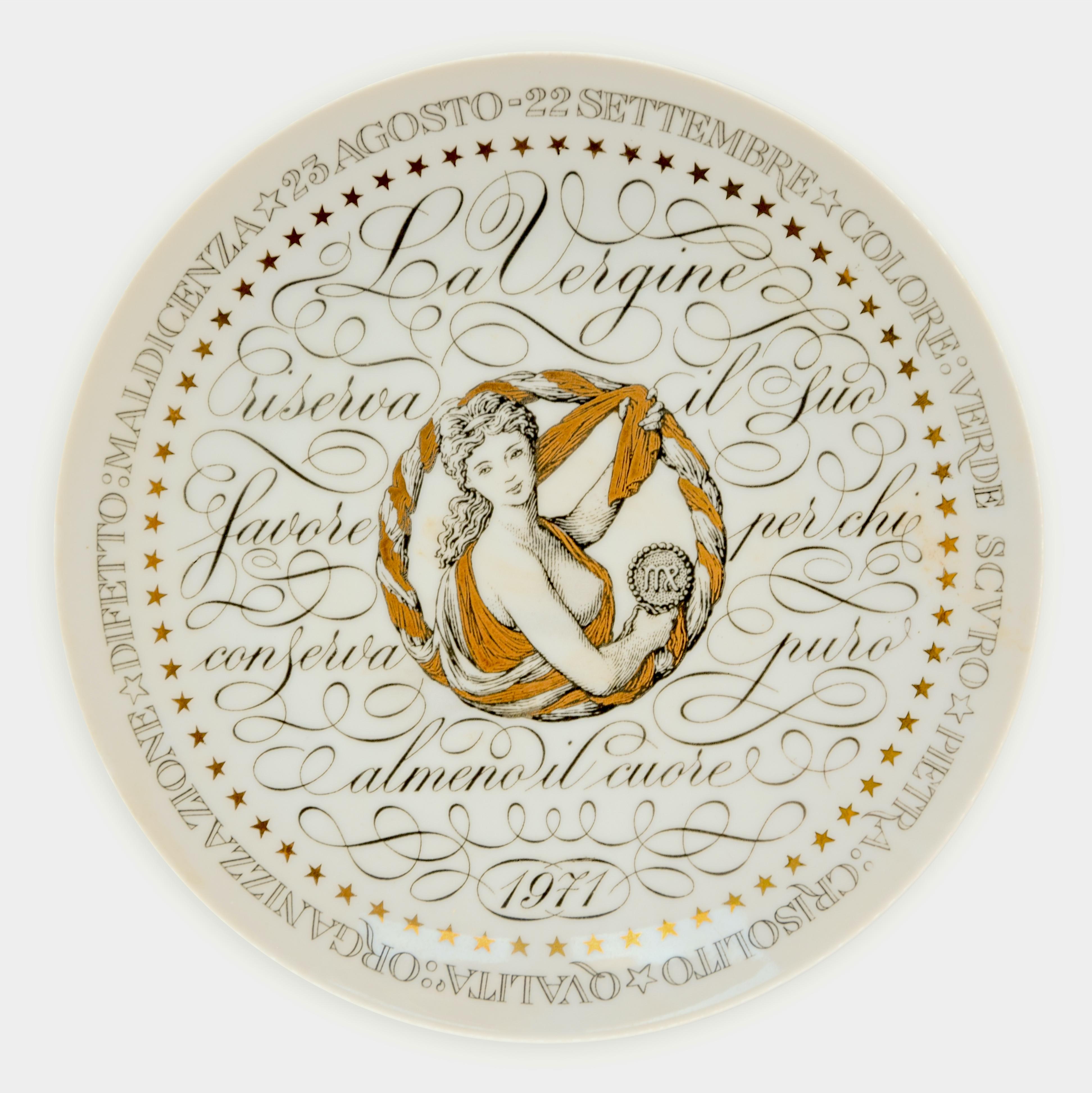Italian Earth Signs, Set of 3 Plates from Zodiac Plate Series by P. Fornasetti, 1965 For Sale