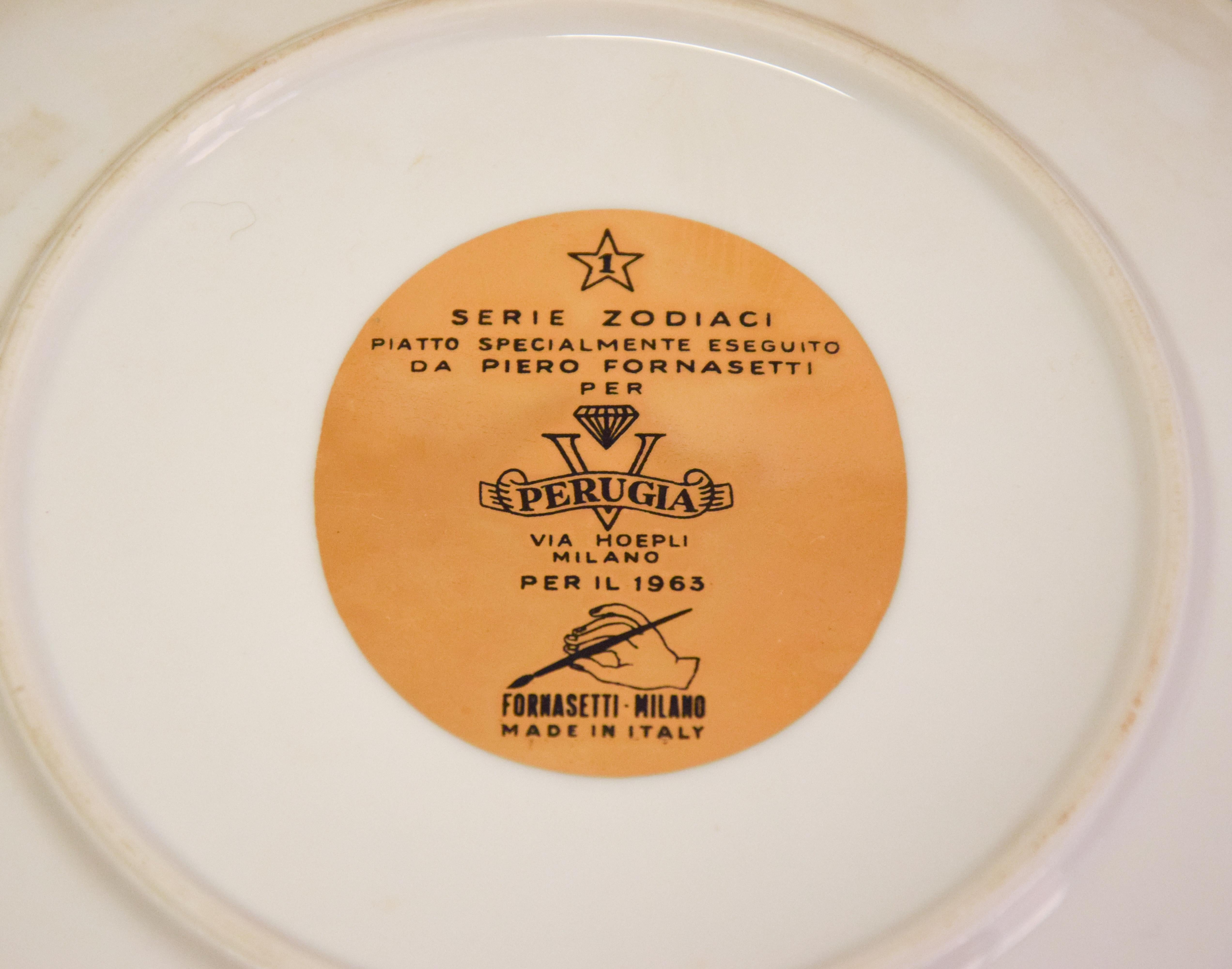 Mid-20th Century Earth Signs, Set of 3 Plates from Zodiac Plate Series by P. Fornasetti, 1965 For Sale