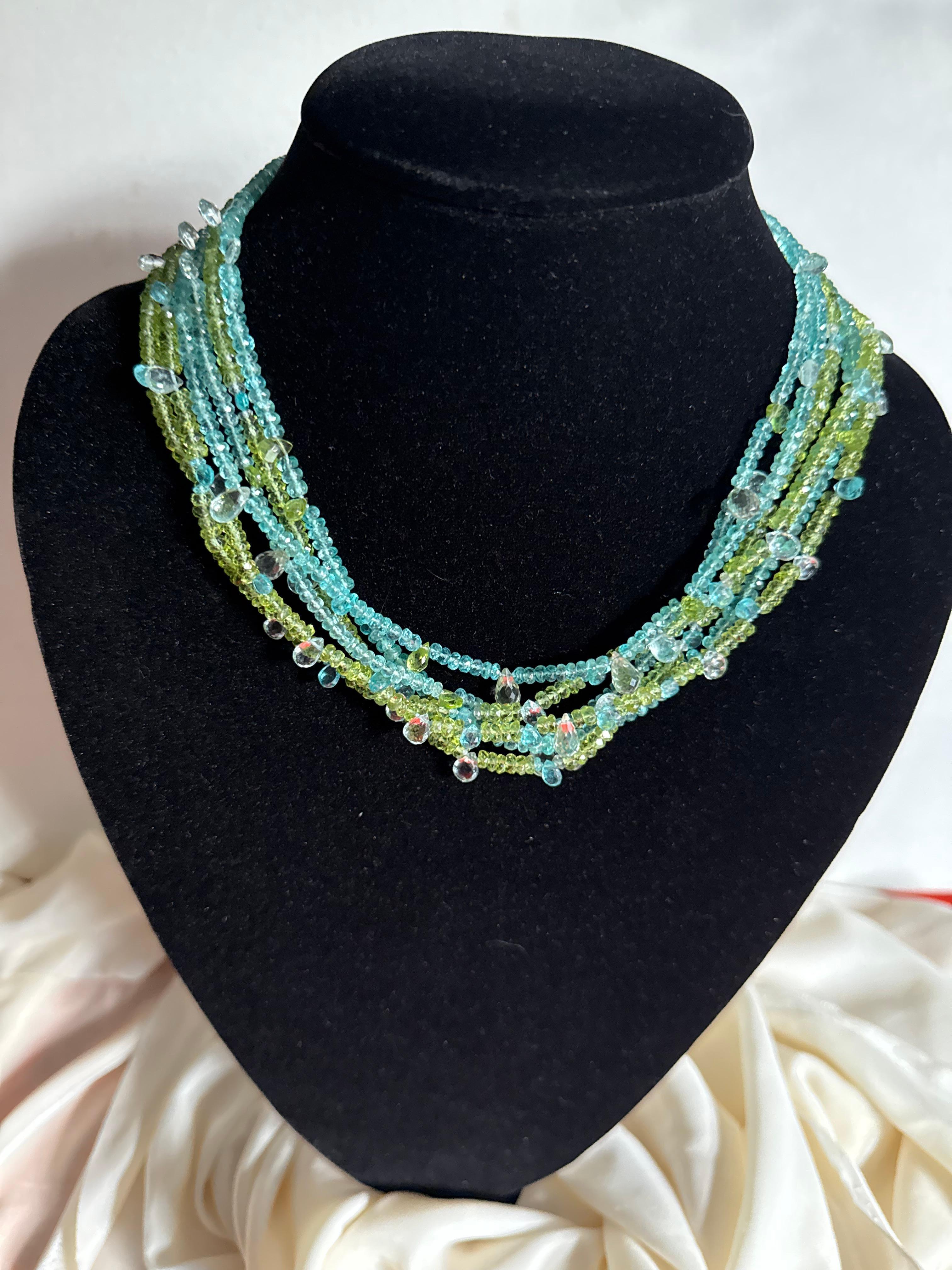 Collana Earth Sky and Raindrops - Peridoto verde + acquamarina blu in vendita 1