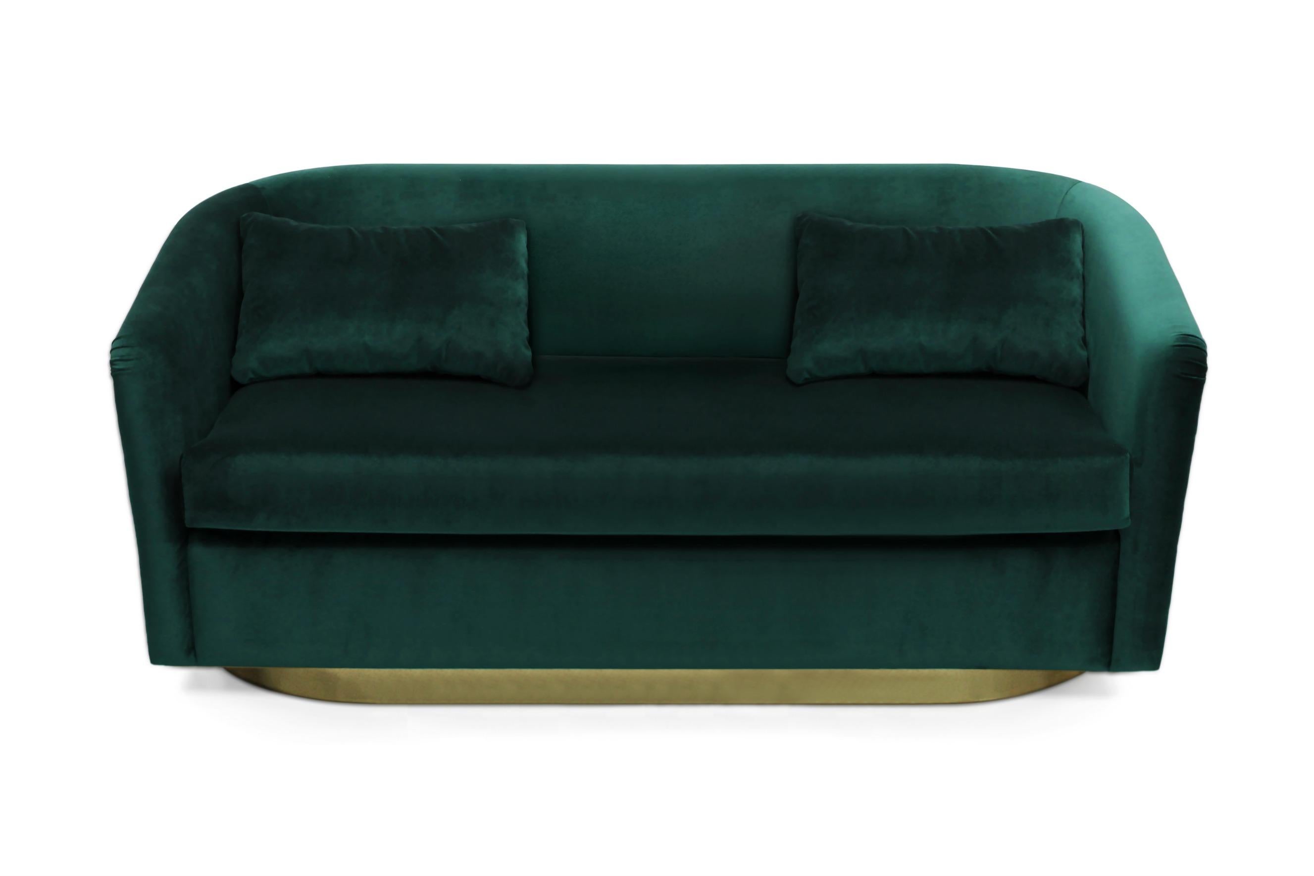 Earth Sofa in Cotton Velvet with Hammered Brass Base In New Condition For Sale In New York, NY