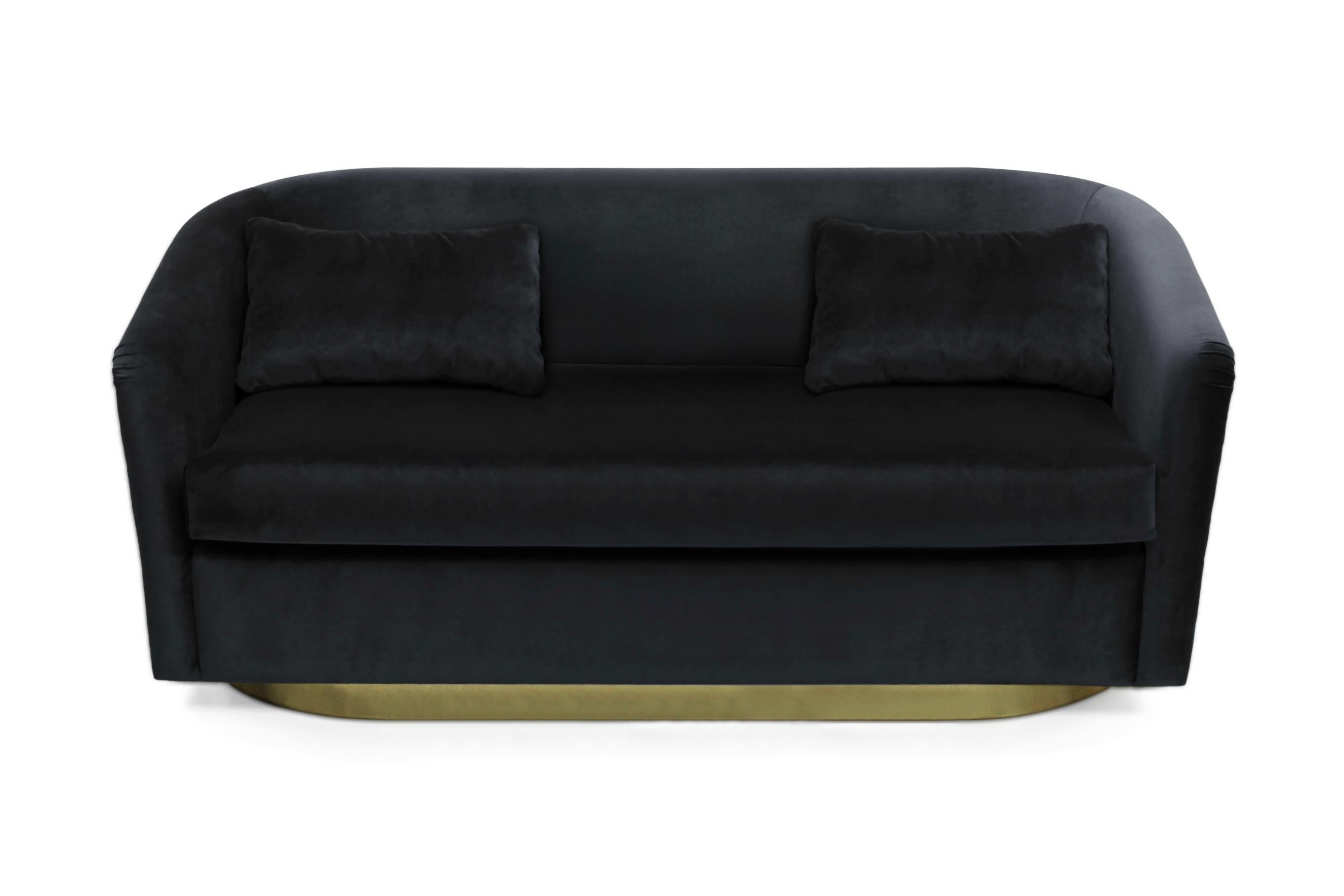 Earth Sofa in Cotton Velvet with Hammered Brass Base For Sale 1